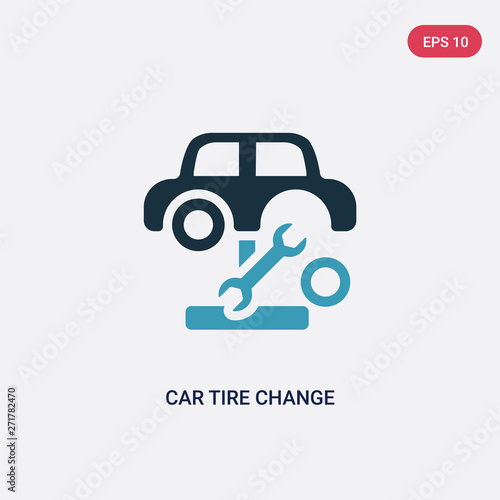 two color car tire change vector icon from mechanicons concept. isolated blue car tire change vector sign symbol can be use for web, mobile and logo. eps 10