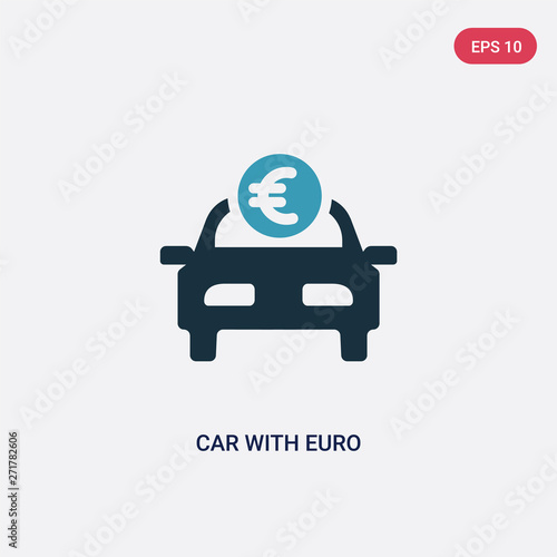two color car with euro vector icon from mechanicons concept. isolated blue car with euro vector sign symbol can be use for web, mobile and logo. eps 10