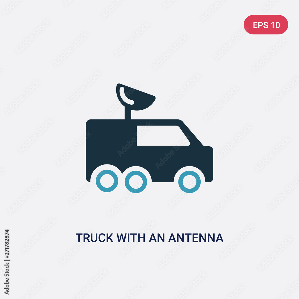two color truck with an antenna on it vector icon from mechanicons concept. isolated blue truck with an antenna on it vector sign symbol can be use for web, mobile and logo. eps 10