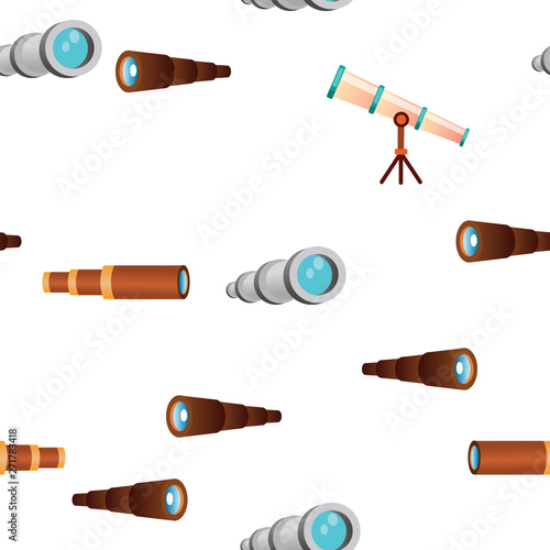 Telescope Icon Seamless Pattern Vector. Spyglass Discover Tool. Astronomy Science Magnify Instrument. Learning Universe. Planetarium Watching Lens. Illustration