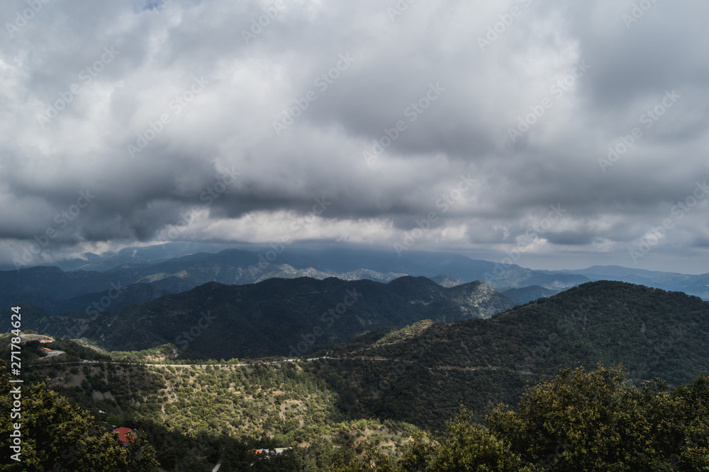Troodos mountains in Cyprus on a cloudy day