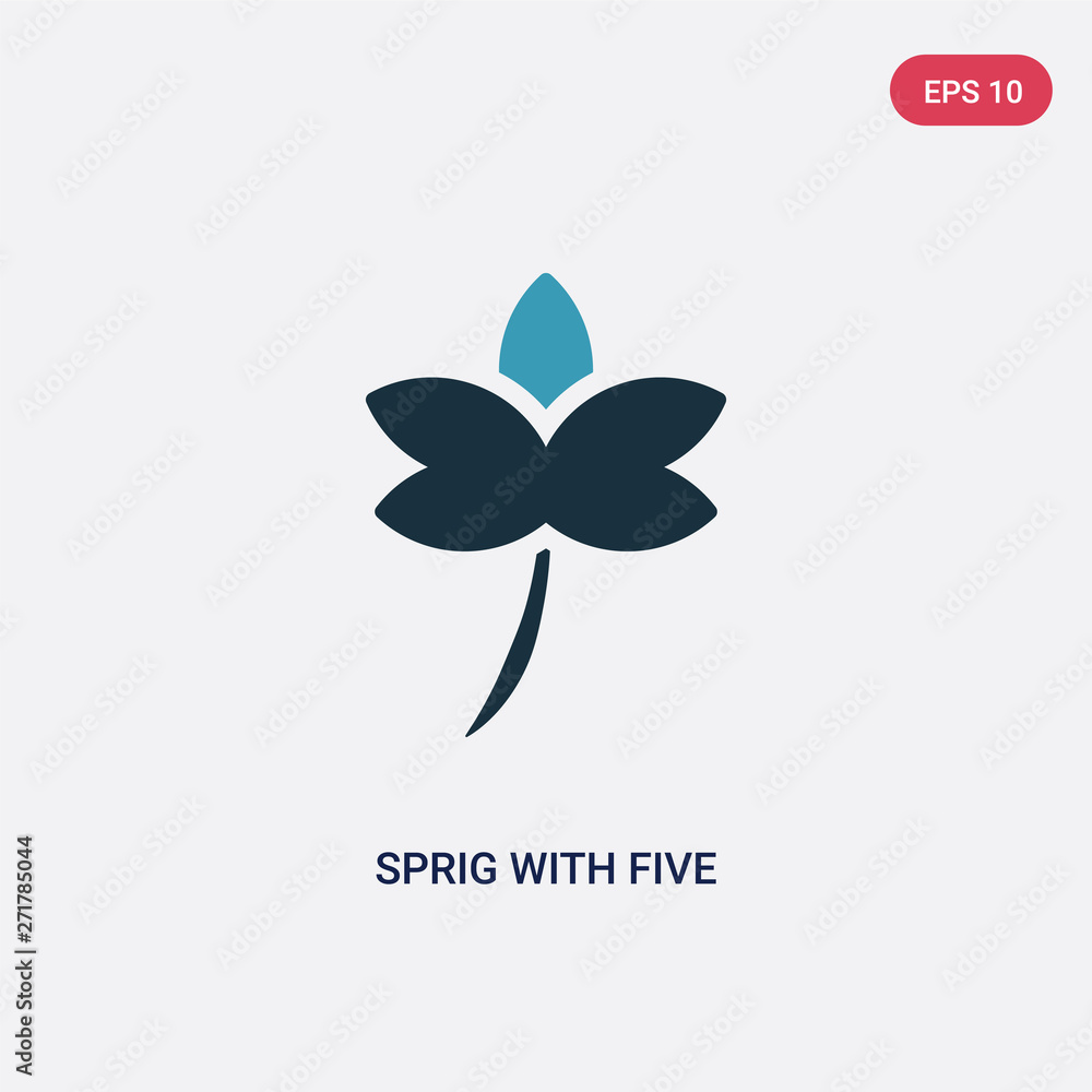 two color sprig with five leaves vector icon from nature concept. isolated blue sprig with five leaves vector sign symbol can be use for web, mobile and logo. eps 10