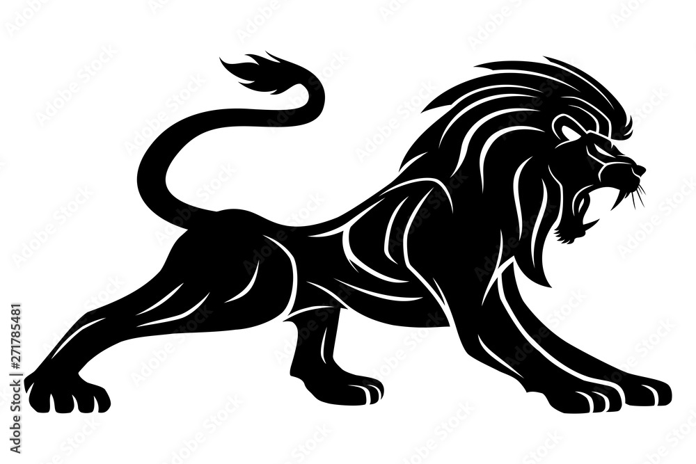 Black lion sign on a white background.