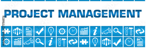 Project Management Blue Box Grid Business Symbols 