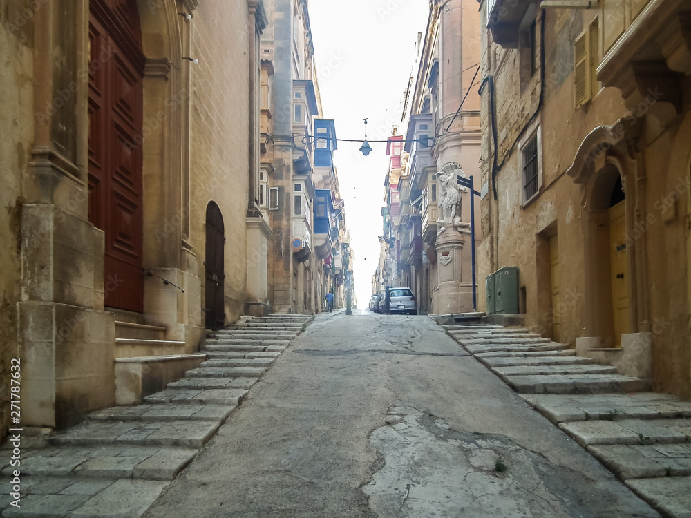 Quiet streets of the capital of Malta - Valletta. The Archbishop Street.