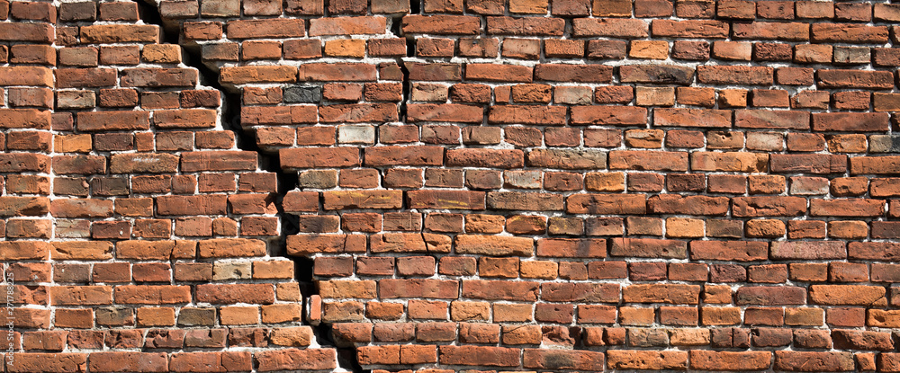 Red brick wall texture for background, Old red brick wall damaged background - obrazy, fototapety, plakaty 