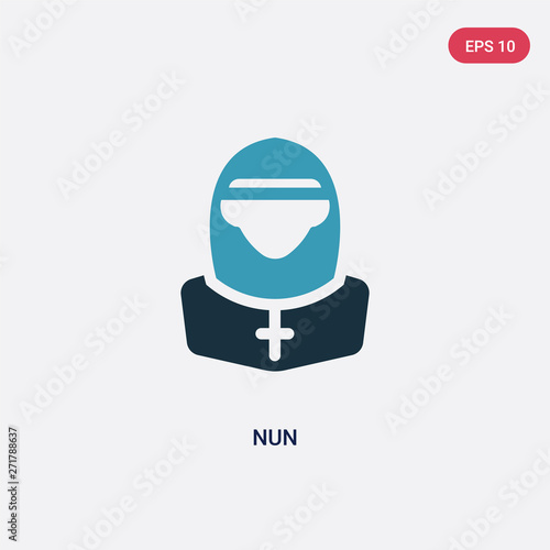 two color nun vector icon from professions & jobs concept. isolated blue nun vector sign symbol can be use for web, mobile and logo. eps 10