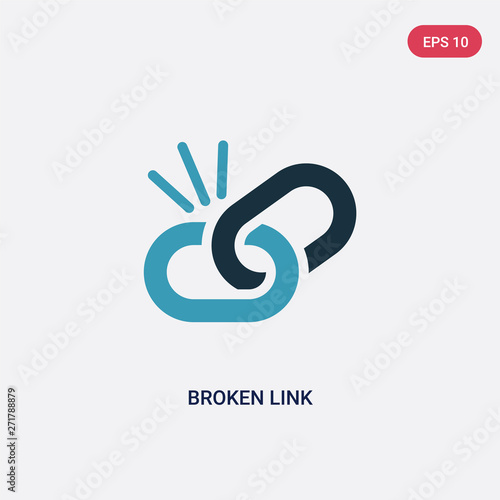 two color broken link vector icon from programming concept. isolated blue broken link vector sign symbol can be use for web, mobile and logo. eps 10