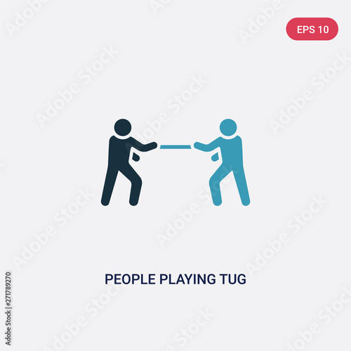 two color people playing tug of war vector icon from recreational games concept. isolated blue people playing tug of war vector sign symbol can be use for web, mobile and logo. eps 10