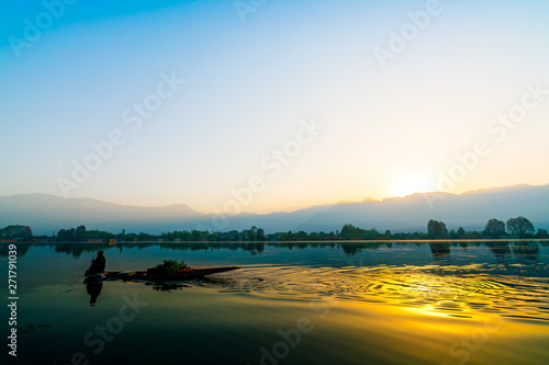 Sunrise on Dal lake  Kashmir India .