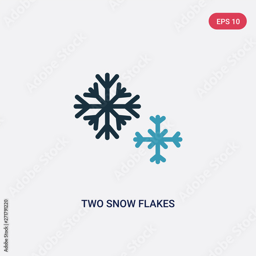 Fototapeta Naklejka Na Ścianę i Meble -  two color two snow flakes vector icon from shapes concept. isolated blue two snow flakes vector sign symbol can be use for web, mobile and logo. eps 10