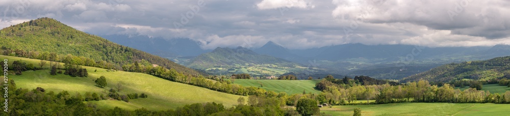 French landscape - Vercors. Panoramic view over the peaks of the Vercors and Ecrins in France.