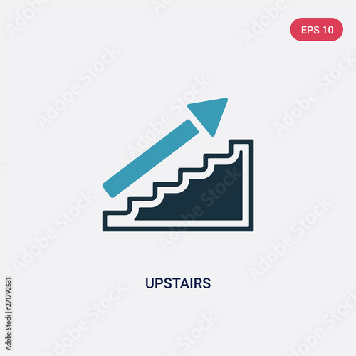 two color upstairs vector icon from signs concept. isolated blue upstairs vector sign symbol can be use for web, mobile and logo. eps 10