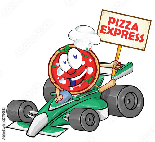 funny cartoon formula race car with pizza