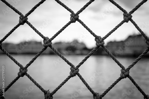 Black and white netted fencing © Jazmine