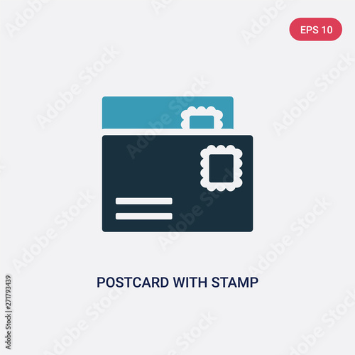 two color postcard with stamp vector icon from social concept. isolated blue postcard with stamp vector sign symbol can be use for web, mobile and logo. eps 10 © zaurrahimov