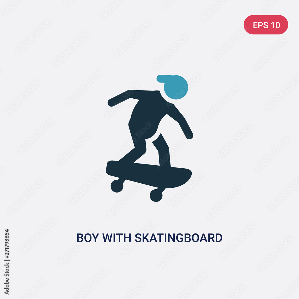 two color boy with skatingboard vector icon from sports concept. isolated blue boy with skatingboard vector sign symbol can be use for web, mobile and logo. eps 10