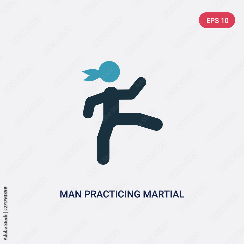 two color man practicing martial arts vector icon from sports concept. isolated blue man practicing martial arts vector sign symbol can be use for web, mobile and logo. eps 10