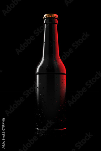 3D bottle in the darkness with neon reflections.