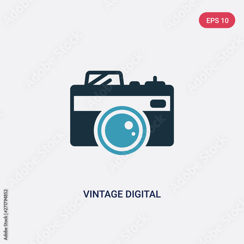 two color vintage digital camera vector icon from technology concept. isolated blue vintage digital camera vector sign symbol can be use for web, mobile and logo. eps 10