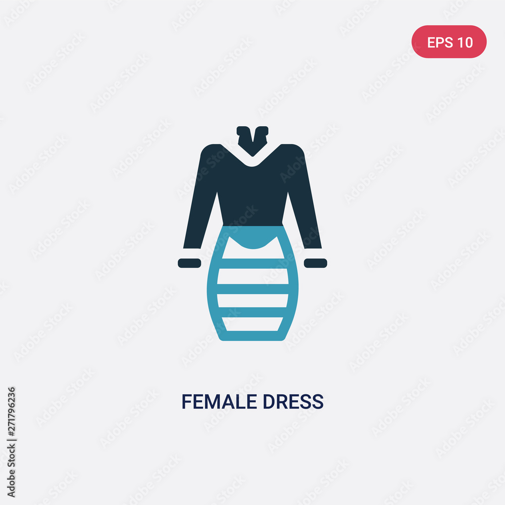 two color female dress vector icon from woman clothing concept