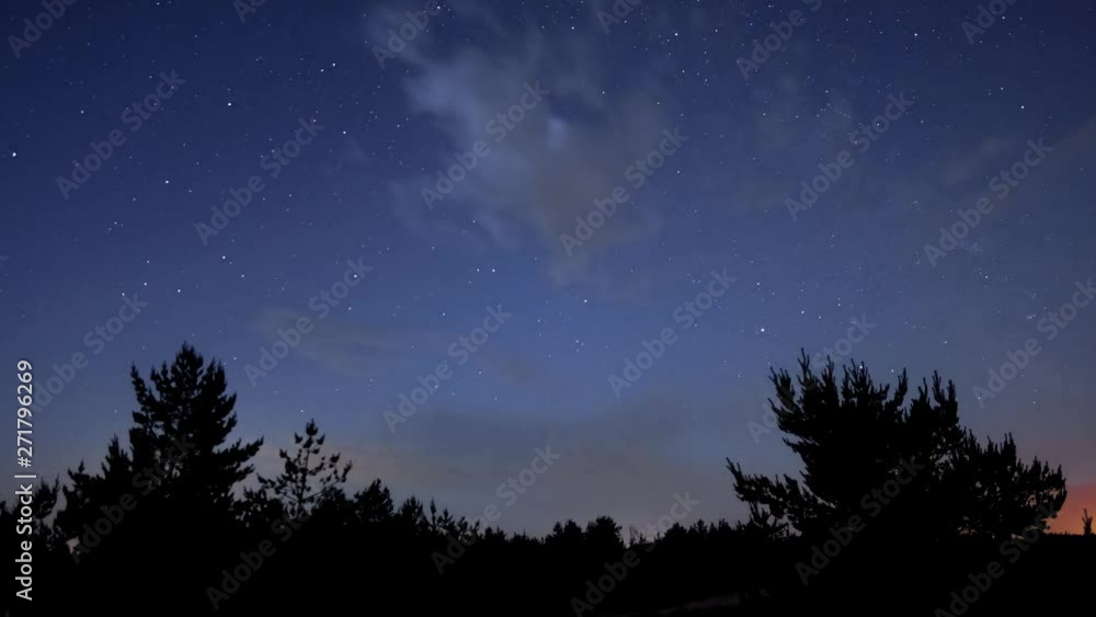 Starry sky and sunrise. Movement of star. Time lapse Starry sky and sunrise. Movement of star. Time lapse