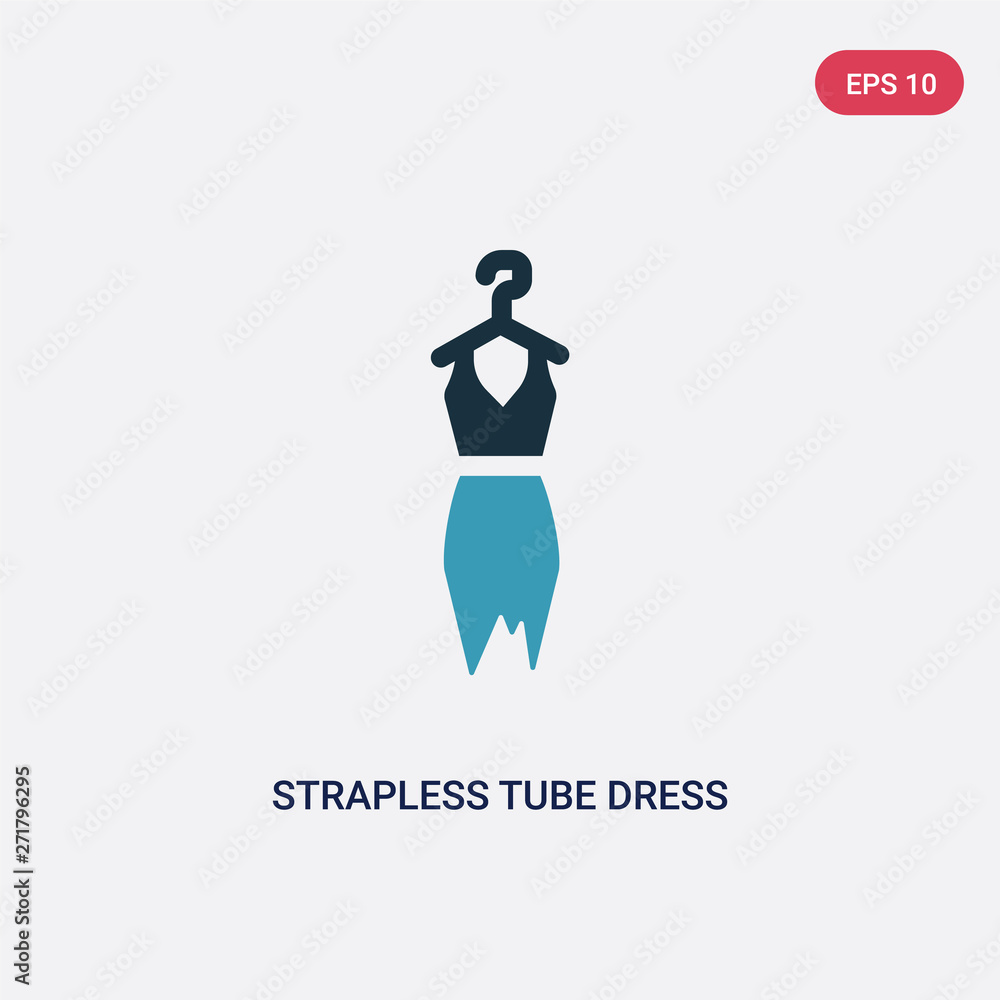 Naklejka premium two color strapless tube dress vector icon from woman clothing concept. isolated blue strapless tube dress vector sign symbol can be use for web, mobile and logo. eps 10