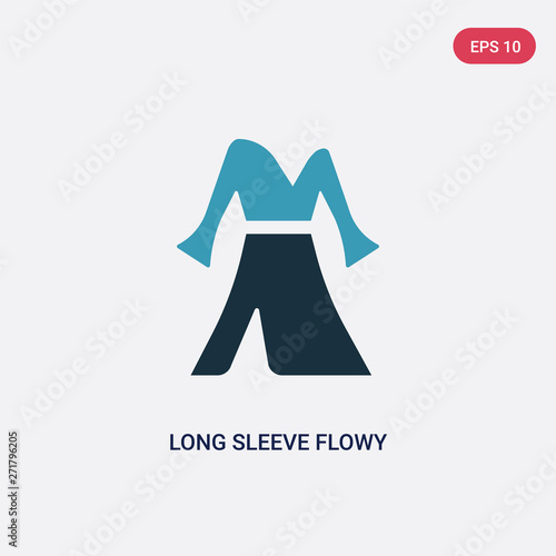 two color long sleeve flowy dress vector icon from woman clothing concept. isolated blue long sleeve flowy dress vector sign symbol can be use for web, mobile and logo. eps 10