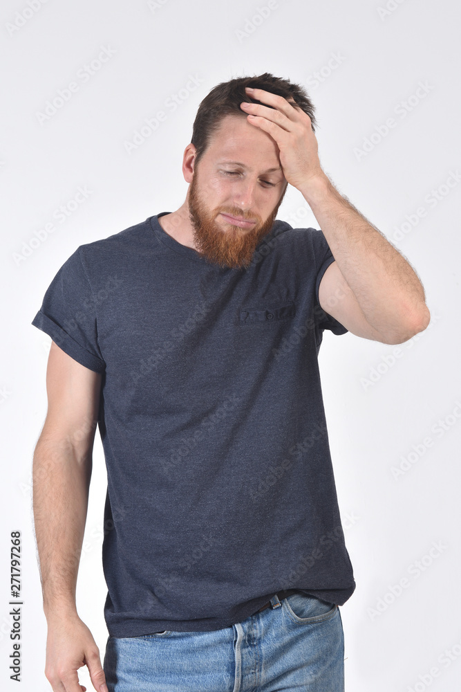 man with headache on white background man with headache on white background