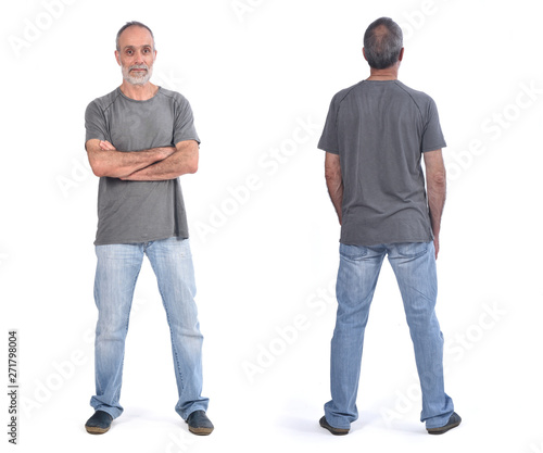 portrait of a man front and back on white background