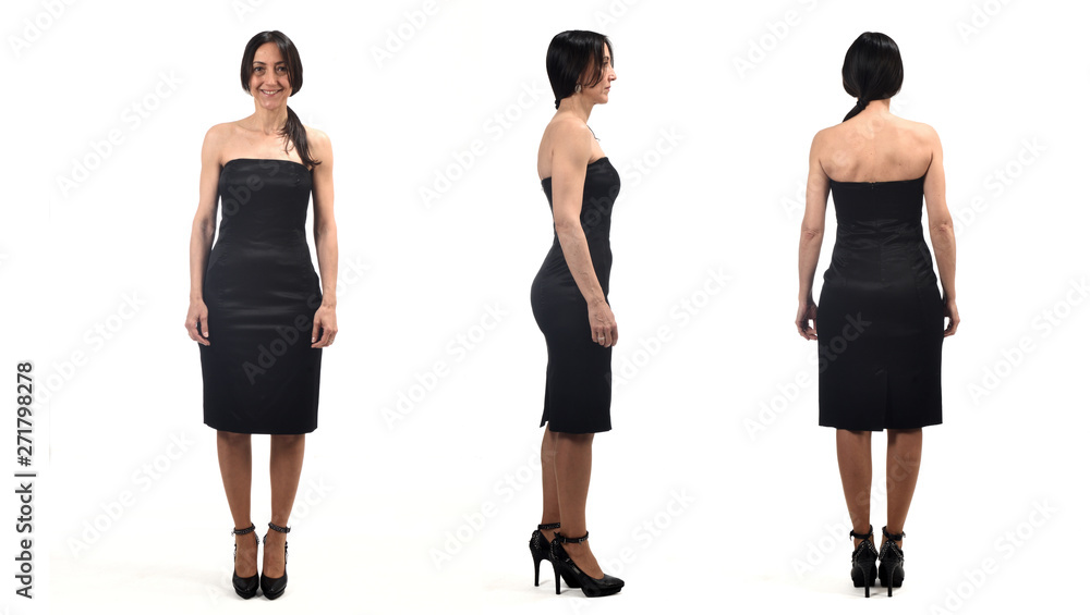 Obraz premium full portrait of woman with profile,front and back on white