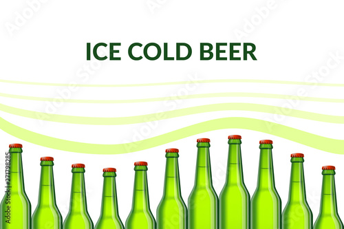Green beer bottle waves with fresh beer