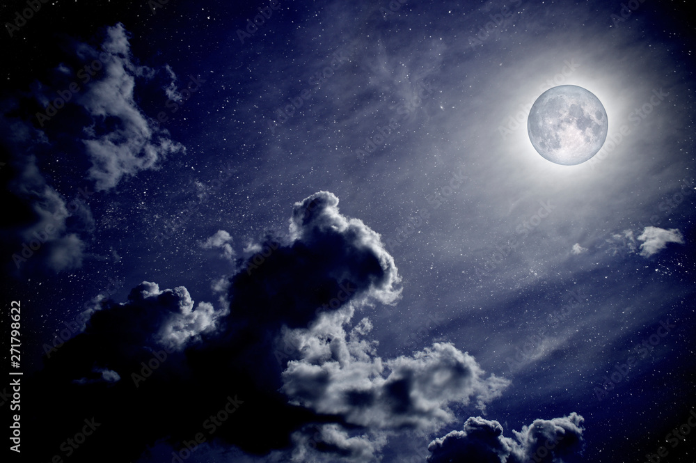 Beautiful night sky with clouds and full moon