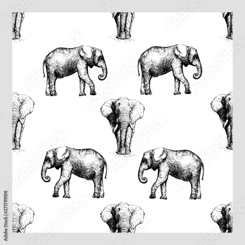 Seamless pattern of hand drawn sketch style elephant isolated on white background. Vector illustration.