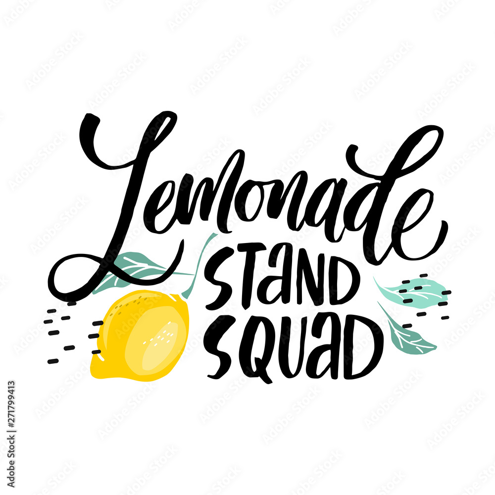 Lemonade stand squad - lettering quote. Brush calligraphy of word lemonade.  vector de Stock | Adobe Stock