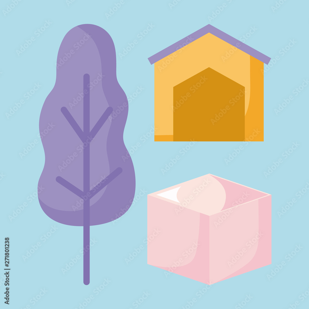 Fototapeta premium storage building with box and tree plant