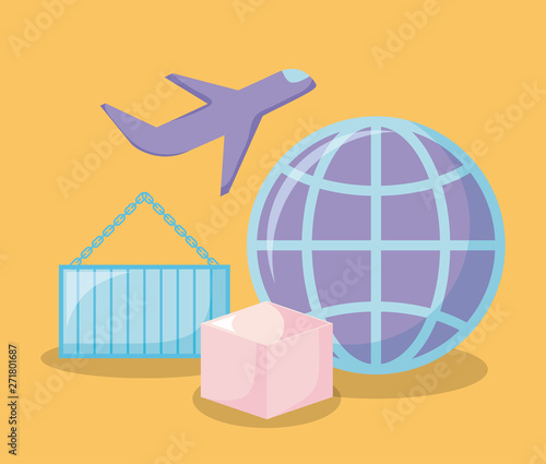 planet with delivery service icons