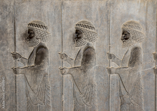 Bas-relief depicting susian guards in apadana, Fars province, Persepolis, Iran photo