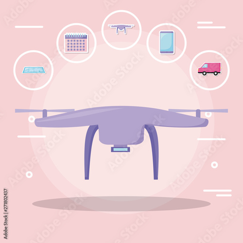 drone tech with delivery service icons