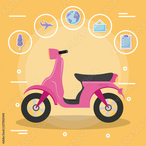 motorcycle scooter with set icons