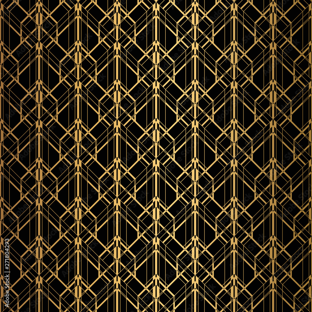 Fototapeta premium Art Deco Pattern. Seamless black and gold background.