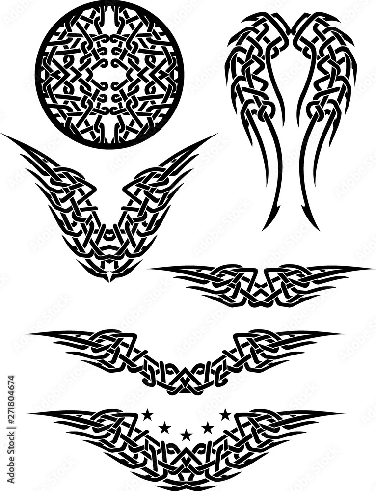 Celtic Tattoo Wings Varied Set Stock Vector | Adobe Stock