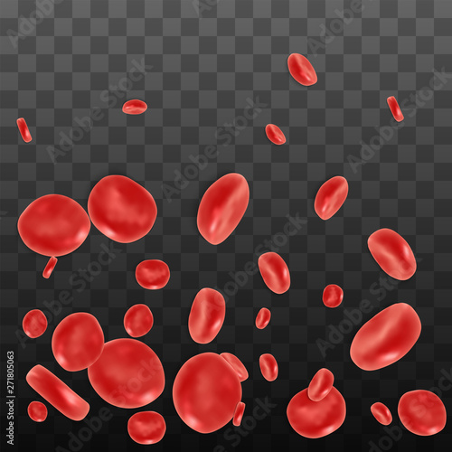 Red blood cell flowing in vein or artery. Vector illustration on transparent background. Healthcare and medical zoom concept.