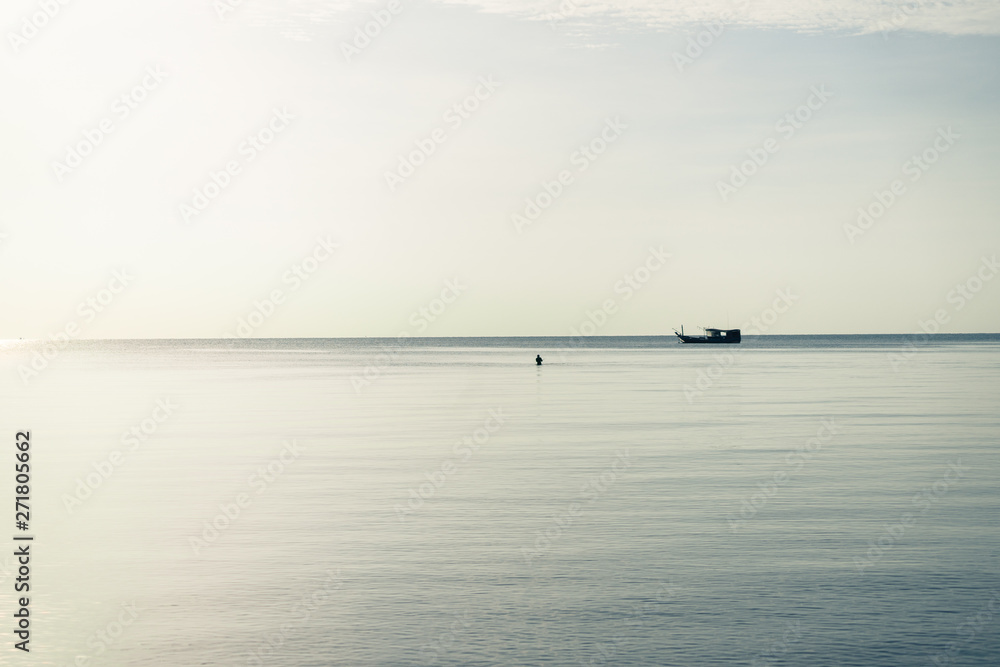 Folk fishing boat Morning coast
