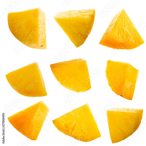 set of resh slices of pineapple isolated on white background