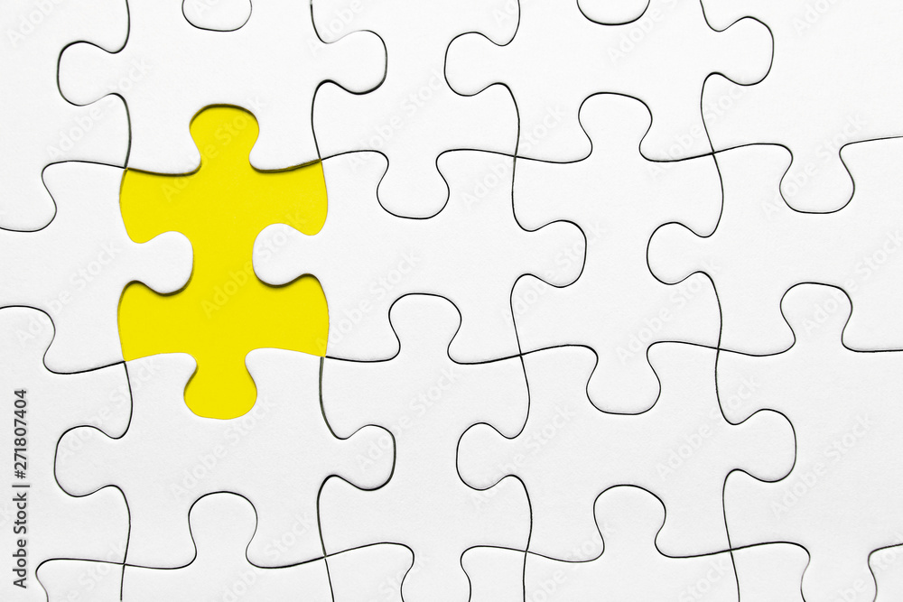 Yellow puzzle piece missing, business concept Yellow puzzle piece missing, business concept
