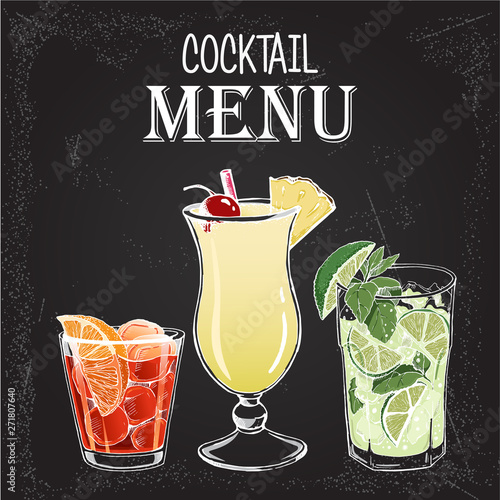 Vector illustration of alcoholic cocktails hand drawn style 2