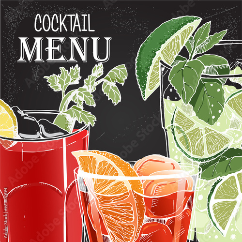 Vector illustration of alcoholic cocktails hand drawn style 3