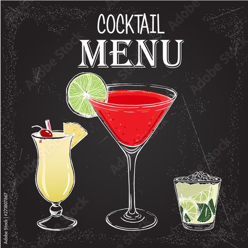 Vector illustration of alcoholic cocktails hand drawn style