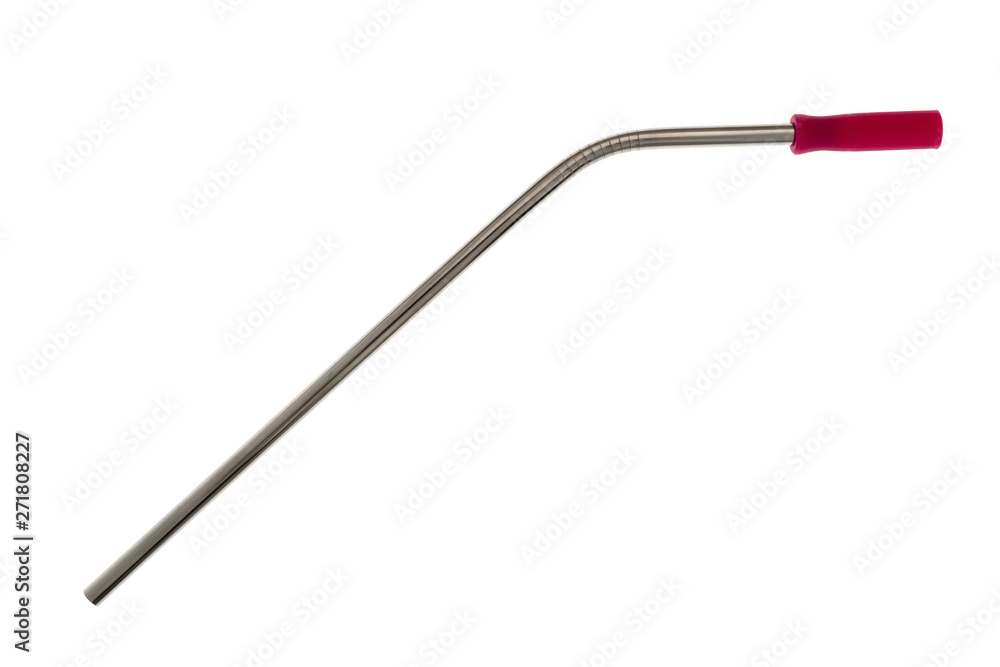 Stainless steel metal straw with a dark pink silicone straw tip on a white background Stainless steel metal straw with a dark pink silicone straw tip on a white background